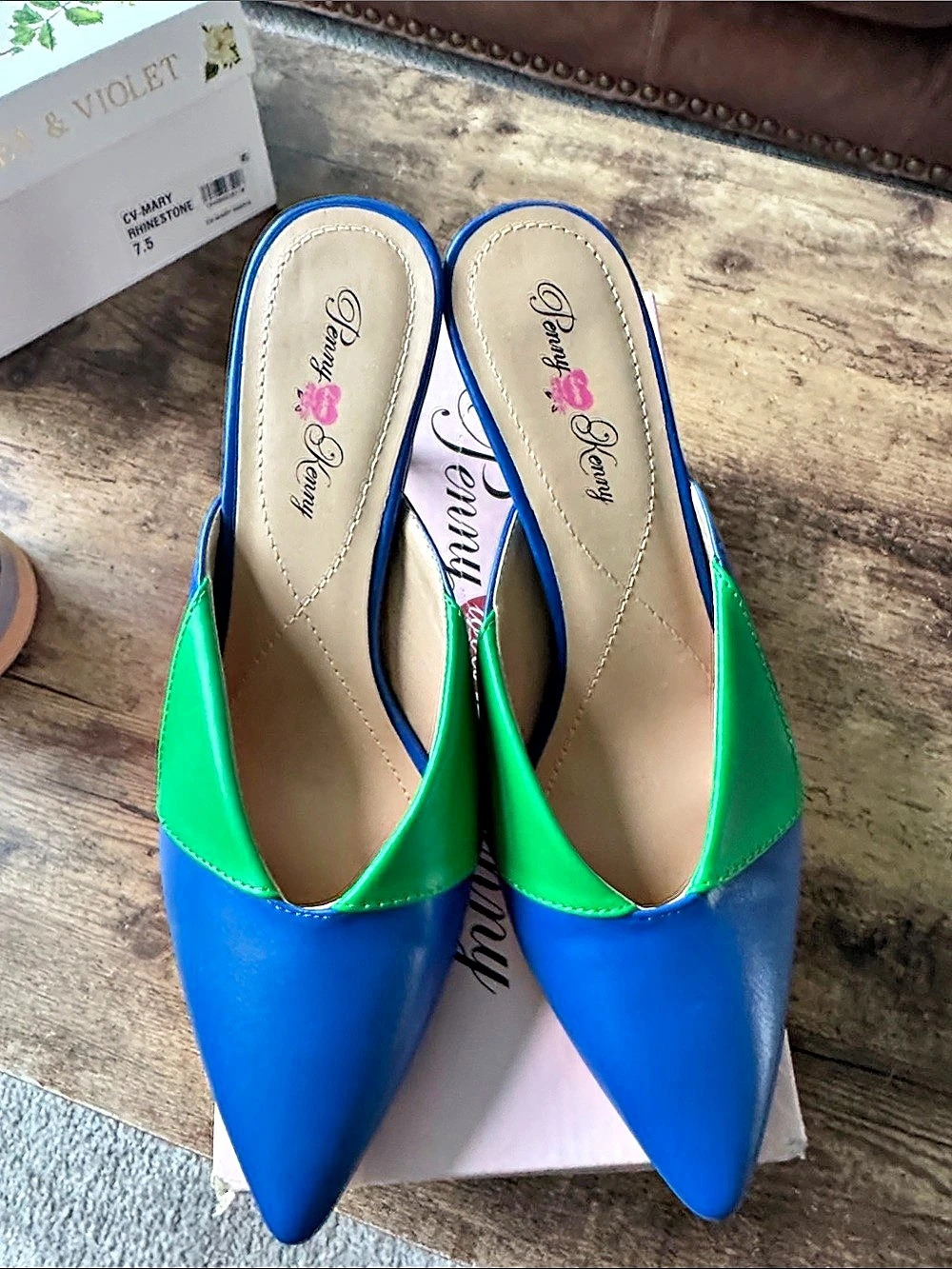 Penny Loves Kenny Amal Pointed Toe Heels in Blue & Green US 7